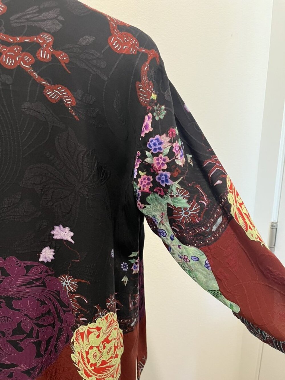 Citron Santa Monica 0X Silk Blend Blouse Chinoiserie Floral Mandarin Artsy Art - Picture 12 of 13